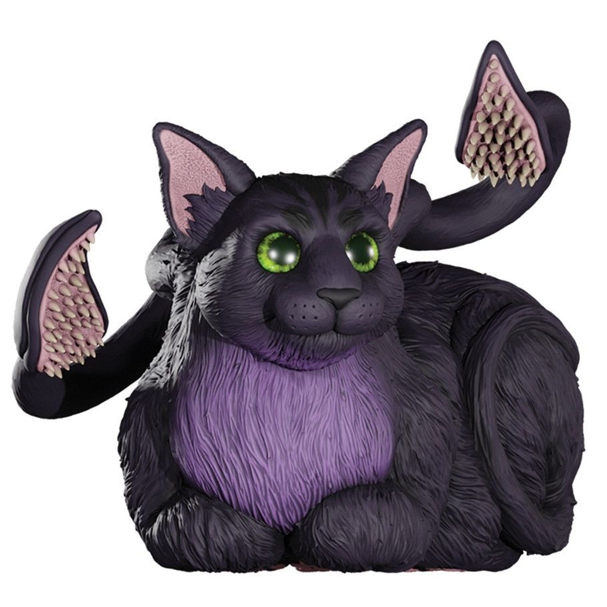 D&D Replicas of the Realms: Displacer Beast Kitten Life-Sized Figure - Life-sized Displacer Beast Kitten figure with black fur, purple chest, green eyes, and tentacle-like appendages with pink.