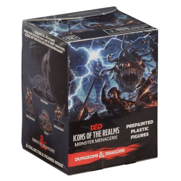 D&D Icons of the Realms: Monster Menagerie Booster (PREORDER) - D&D Icons of the Realms Monster Menagerie booster box with dark fantasy artwork featuring a monster and lightning effects.