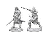 Pathfinder Battles Deep Cuts: Human Male Fighter W1 - Gray unpainted miniature of a human male fighter in armor holding a sword and shield, detailed fantasy sculpt.