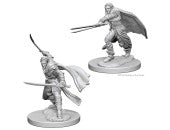Dungeons & Dragons : Nulzer's Marvelous Minis: Elf Male Ranger W1 - Unpainted gray plastic miniature of a male elf ranger with a bow and quiver, dynamic pose on round base.