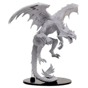 Pathfinder Battles Deep Cuts: Gargantuan White Dragon - Gray detailed gargantuan dragon figurine with spread wings on round black base.