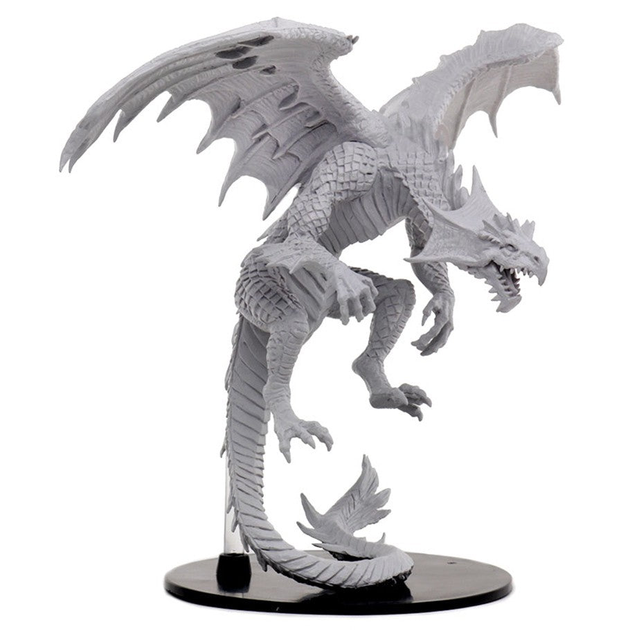 Pathfinder Battles Deep Cuts: Gargantuan White Dragon - Gray detailed gargantuan dragon figurine with spread wings on round black base.
