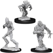 D&D Nolzur's Marvelous Miniatures: Blights - Three unpainted gray resin miniatures depicting monstrous tree-like blight creatures with twisted bark textures and clawed.