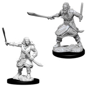 D&D Nolzur's Marvelous Minis: Bandits - Two unpainted gray plastic miniatures depicting bandits; one wielding a broad curved sword and the other holding a short.