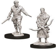 D&D Nolzur's Marvelous Miniatures: Male Human Rogue - Two unpainted Dungeons & Dragons miniatures featuring a male human rogue with a pistol and dagger, and another armed with a.