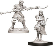 D&D Nolzur's Marvelous Miniatures: Yuan-Ti Purebloods Adventurers - A snake-headed warrior with scaled armor and a staff, and a robed spellcaster holding a glowing orb.