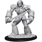 D&D Nolzur's Marvelous Miniatures: Iron Golem - Unpainted gray resin Iron Golem miniature with broad, armored limbs holding a large sword, standing on a textured rocky base.