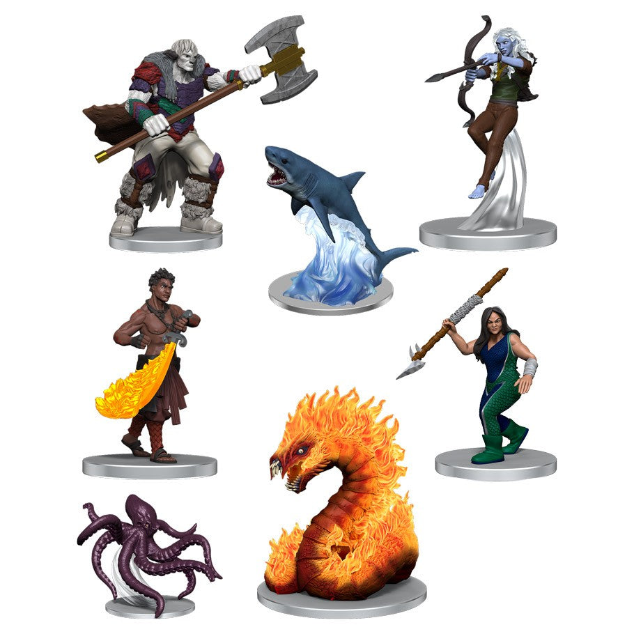 Critical Role Mini: NPCs of Tal'Dorei Set 1 - Seven detailed painted fantasy miniatures including an armored warrior with axe, a white-haired elf archer, a man conjuring.