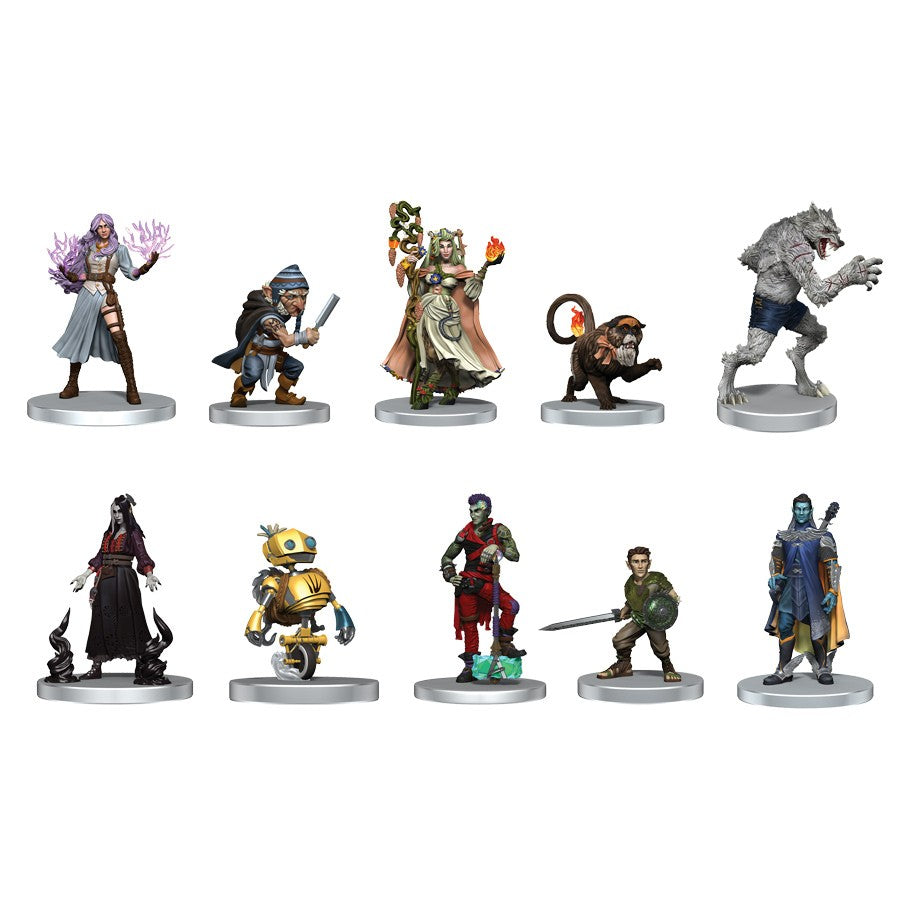 Critical Role Mini: Bells Hells - Set of ten painted fantasy miniatures featuring diverse characters including robed spellcasters, armored warriors, a robotic