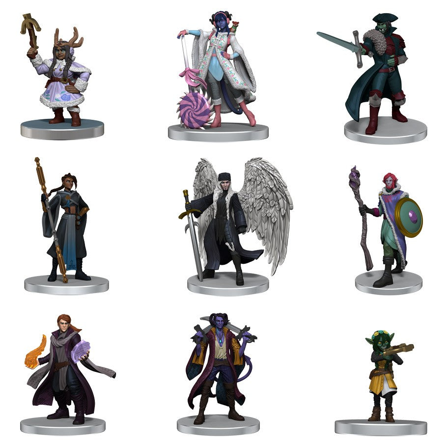 Critical Role Mini: The Mighty Nein Boxed Set - Set of nine detailed miniature fantasy figures featuring various characters, each on a round gray base with distinct.