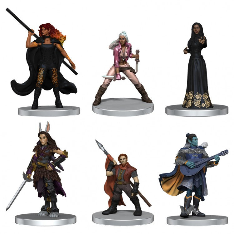 Critical Role: Exandria Unlimited - The Crown Keepers Boxed Set - Set of six detailed fantasy character miniatures in varied dynamic poses, featuring diverse costumes and weapons on round.