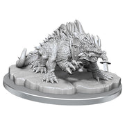 Dungeons & Dragons: Frameworks: Basilisk (PREORDER) - Gray resin basilisk miniature with spiked scales and armored plates on a textured oval base.