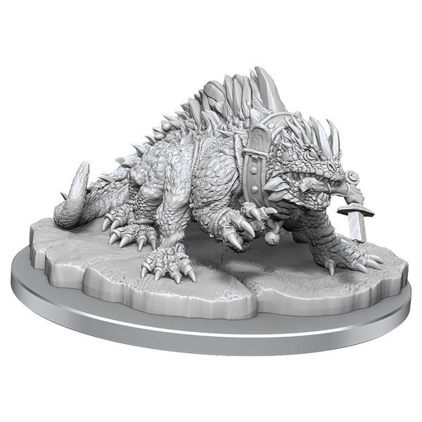 Dungeons & Dragons: Frameworks: Basilisk (PREORDER) - Gray resin basilisk miniature with spiked scales and armored plates on a textured oval base.