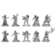 Dungeons & Dragons: Frameworks: Zombies (PREORDER) - Ten grey plastic miniature figures featuring various zombie poses and attire, each on a circular base for tabletop gaming.