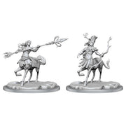 Dungeons & Dragons: Frameworks: Centaur (PREORDER) - Unpainted gray centaur miniature with detailed armor and weapon, shown from front and back on round bases.