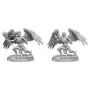 Dungeons & Dragons: Frameworks: Harpy (PREORDER) - Two unpainted gray plastic miniatures of a harpy creature crouching with large feathered wings spread wide on round bases.