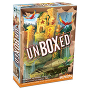 Unboxed - Colorful board game box titled "Unboxed" featuring jungle temple ruins, parrots, and a treasure chest illustration.