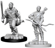 D&D Nolzur's Marvelous Miniatures: Male Human Ranger - Unpainted resin male human ranger miniatures, one with sword and cloak, one holding a bow and quiver, detailed fantasy armor