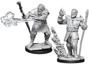 D&D Nolzur's Marvelous Miniatures: Male Firbolg Druid - Two unpainted gray resin fantasy miniatures featuring a male firbolg druid casting a spell with outstretched staff and.