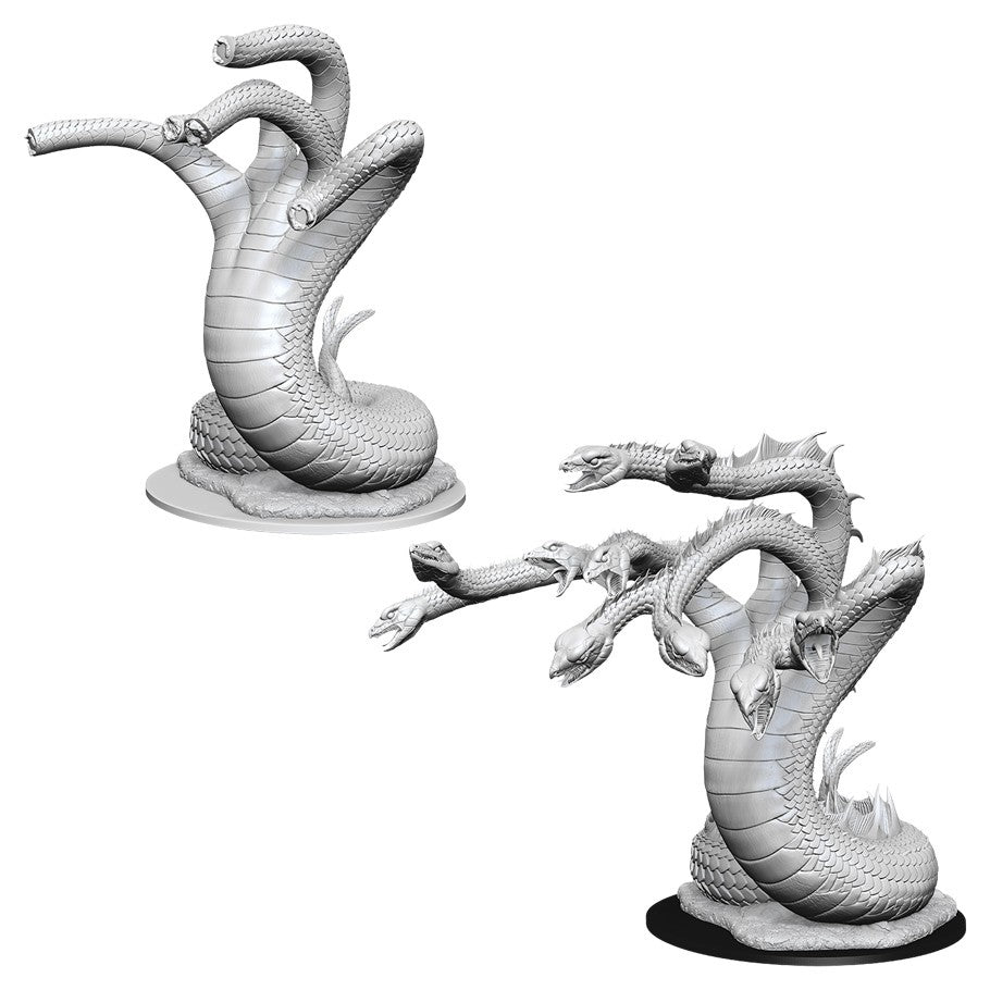 Pathfinder Battles Deep Cuts: Hydra - Gray plastic multi-headed hydra miniature with coiled serpent body, from Pathfinder Battles Deep Cuts series.