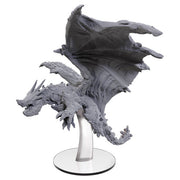 Pathfinder Deep Cuts: Adult Adamantine Dragon - Gray detailed adult dragon miniature with large bat-like wings on clear stand.