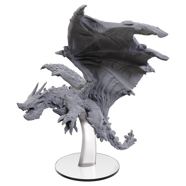 Pathfinder Deep Cuts: Adult Adamantine Dragon - Gray detailed adult dragon miniature with large bat-like wings on clear stand.