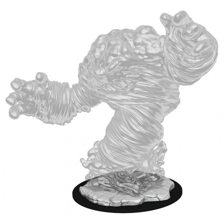 Pathfinder Battles Deep Cuts: Huge Air Elemental Lord - Translucent grey plastic miniature of an Air Elemental Lord with swirling, cloud-like arms emerging from a rocky base.