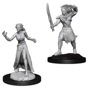 Magic The Gathering: Vampire Lacerator & Hexmage - Gray detailed fantasy miniature figures of a robed woman casting magic and an armored warrior with a sword on black bases.
