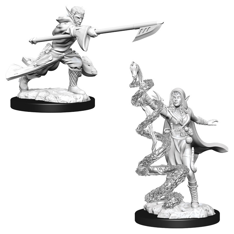 Magic The Gathering: Joraga Warcaller & Treespeaker - Unpainted Magic The Gathering miniature set featuring Joraga Warcaller wielding a spear and Treespeaker casting a spell with .