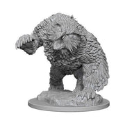 D&D Nolzur’s Marvelous Unpainted: Owlbear - Unpainted gray resin miniature of a snarling owlbear with detailed fur and sharp claws on a round base.