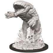 D&D Nolzur's Marvelous Minis: Bulette - Unpainted gray plastic miniature of a Bulette with armored plates and open mouth, standing on rocky terrain base.