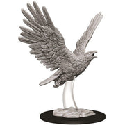 Pathfinder Battles Deep Cuts: Giant Eagle - Gray resin miniature of a giant eagle with outstretched detailed feathers, perched on a clear plastic stand above a textured