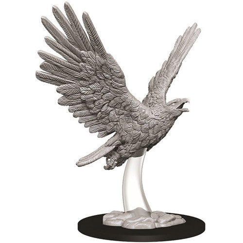 Pathfinder Battles Deep Cuts: Giant Eagle - Gray resin miniature of a giant eagle with outstretched detailed feathers, perched on a clear plastic stand above a textured