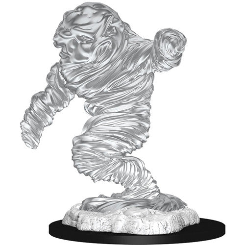 D&D Nolzur's Marvelous Minis: Air Elemental - Silver translucent miniature of a swirling air elemental with twisted, flowing limbs on a textured round base.