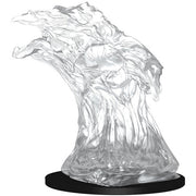 D&D Nolzur's Marvelous Minis: Water Elemental - Transparent resin miniature of a flowing water elemental with wave-like shapes on a black round base.