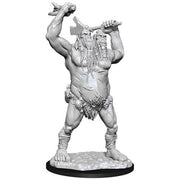 D&D Nolzur's Marvelous Minis: Ettin - Unpainted gray resin miniature of a muscular two-headed giant wielding a club, standing on textured rocky base.