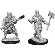 D&D: Nolzur's Marvelous Minis: Human Barbarian Male - Two unpainted gray plastic Dungeons & Dragons miniatures, one a bearded male barbarian holding a large club, the other a.
