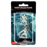 D&D Nolzur's Marvelous Minis: Warforged Monk - Two unpainted grey plastic Warforged Monk miniatures in dynamic martial arts poses, packaged in clear blister pack with.
