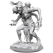 D&D Nolzur's Marvelous Minis: Dire Troll - Gray plastic miniature of a muscular two-headed troll with sharp claws and tattered loincloth on textured base.