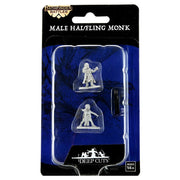 Pathfinder Battles Deep Cuts: Halfling Monk Male - Set of two unpainted gray plastic male halfling monk miniatures with dynamic poses in blister pack.
