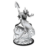 Critical Role Mini: Shallowpriest - Gray resin miniature of a fantasy aquatic priest with fish-like scales, holding a trident and standing on textured water.