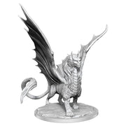 Dungeons & Dragons: Nolzur's Marvelous Minis: Dragonne - Unpainted gray resin miniature of a four-legged dragon with large wings and a curved tail on a round base.