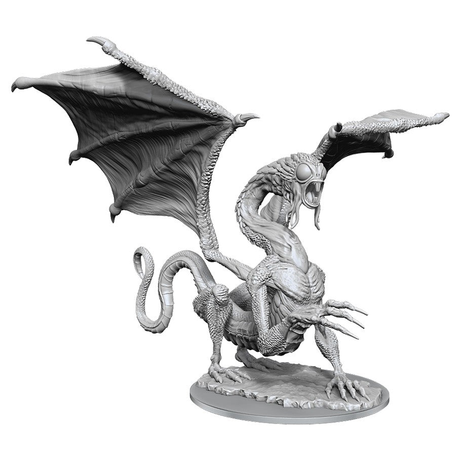 D&D: Nolzur's Marvelous Minis: Jabberwock W17 - Unpainted gray plastic miniature of Jabberwock with large bat-like wings and clawed limbs on a round base.