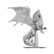 Dungeons & Dragons: Nolzur's Marvelous Minis: Adult Red Dragon - Unpainted detailed miniature of adult red dragon with spread wings and curved tail on round base.