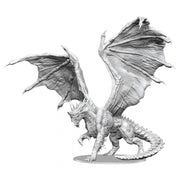 D&D Nolzur’s Marvelous Unpainted: Adult Blue Dragon - Unpainted detailed adult dragon miniature with large outstretched wings and textured scales on round base.