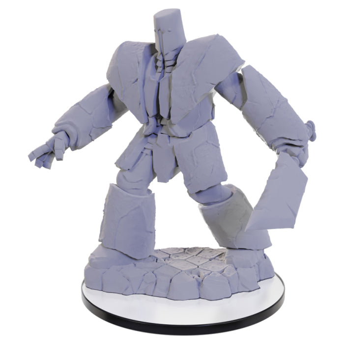 Critical Role Mini: Cobalt Golem - Gray articulated golem figurine with blocky limbs and a cylindrical head standing on cracked stone base.