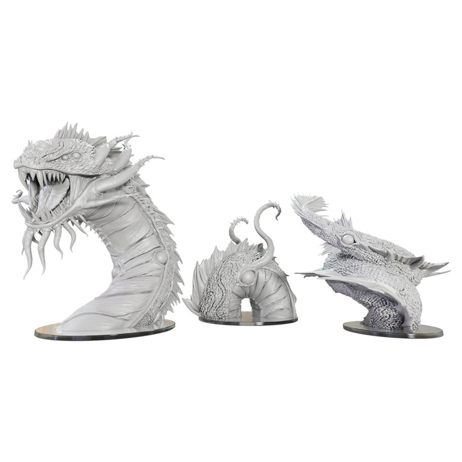 Critical Role Mini: Uk'otoa (Unpainted) - Unpainted gray resin model of segmented sea serpent creature with detailed scales and open mouth.