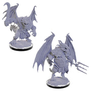 D&D Nolzur's Marvelous Minis: Draconian Mage & Foot Soldier - A winged Draconian Mage with staff and a Draconian Foot Soldier holding a spear, both standing on round black bases.