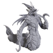 D&D Nolzur's Marvelous Miniatures: Wastrilith - Gray resin miniature of a serpentine creature with sharp teeth, multiple spiked fins, and clawed arms.