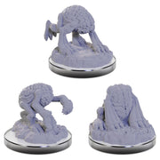 D&D Nolzur's Marvelous Miniatures: Intellect Devourers - Gray plastic miniature of a brain-headed creature with multiple clawed limbs on a rocky base, D&D Intellect Devourer model.